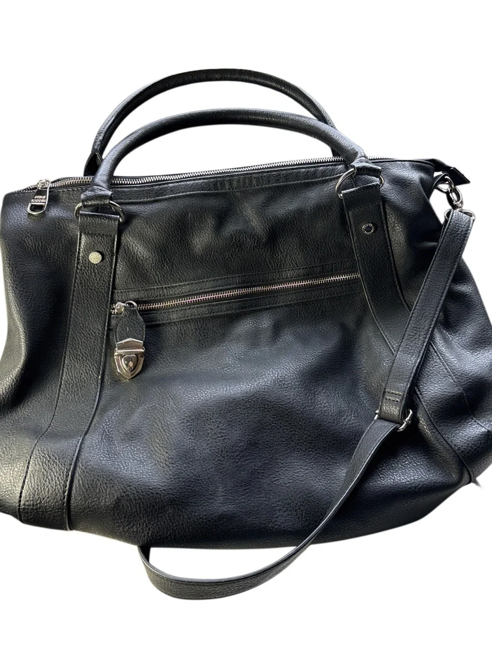 Steve Madden Black Large Satchel Tote Shoulder Bag Crossbody Travel Weekender